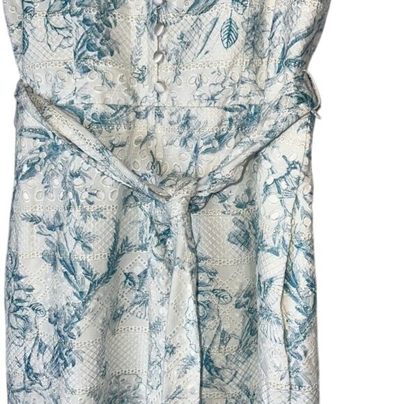 Alice + Olivia Ladies White Eyelet "Shanti" Jumpsuit w/ Blue Nature Print, 4 NWT - Picture 6 of 7